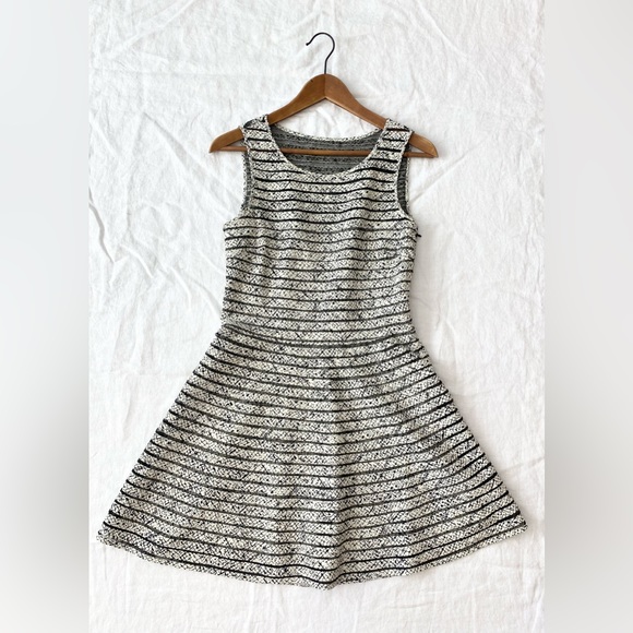 Parker Mesh Ribbed Fit and Flare Silk Lined Mini Dress White Black - Picture 16 of 16